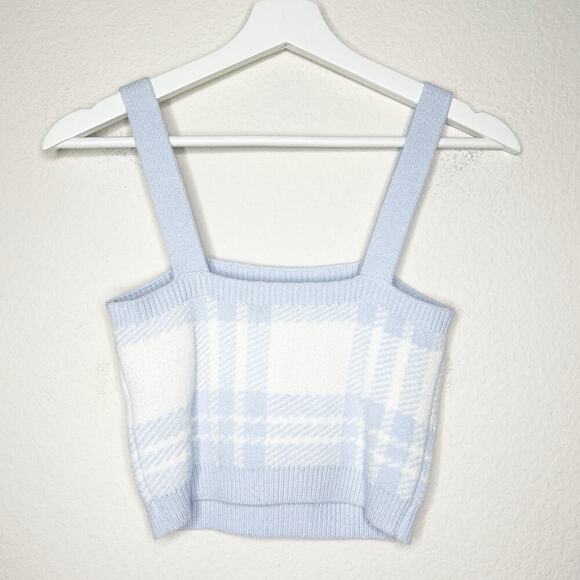 Hollister Cropped Blue and White Plaid Knit Tank Sz S - Picture 5 of 8